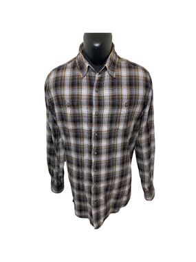 Wind River Flannel Shirt Button Down Men Sz XLT Plaid Brown Grey Long Sleeves
